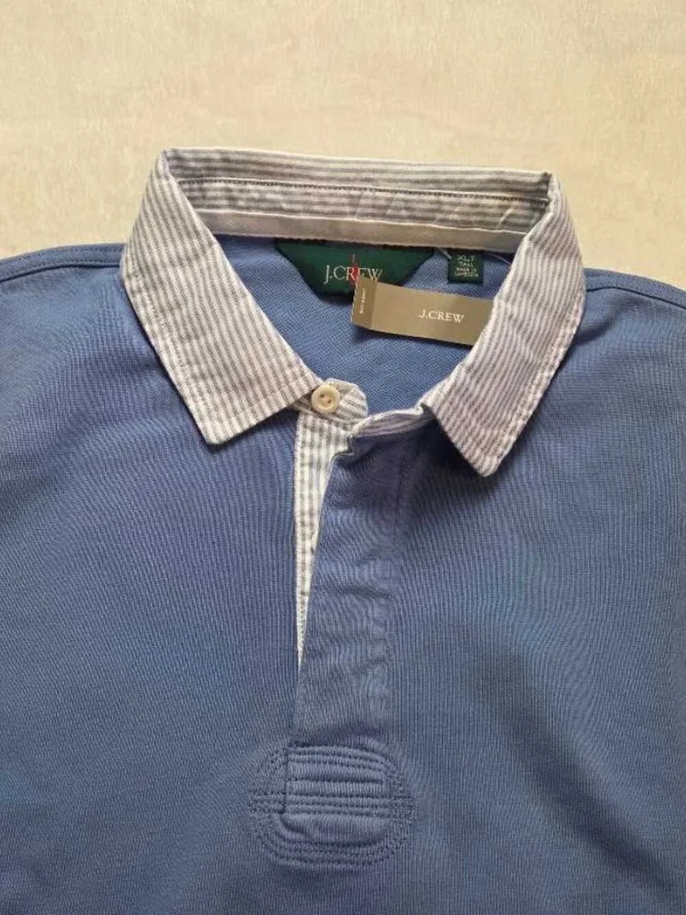 New XL Tall J.Crew rugby shirt with striped oxford collar blue longsleve polo